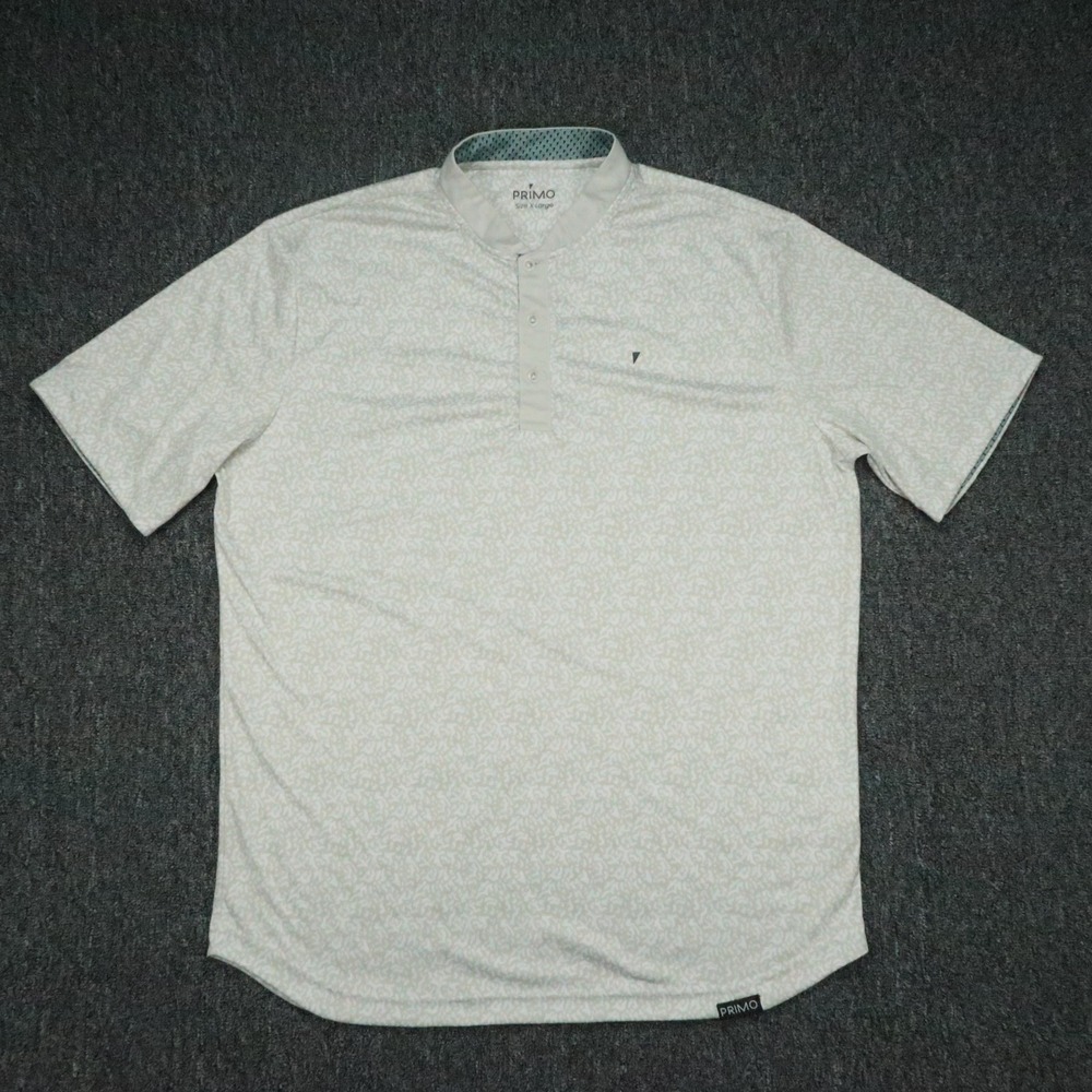 Primo‎ Shirt Mens XL White Beige Performance Polo Short Sleeve Golf Blade Collar